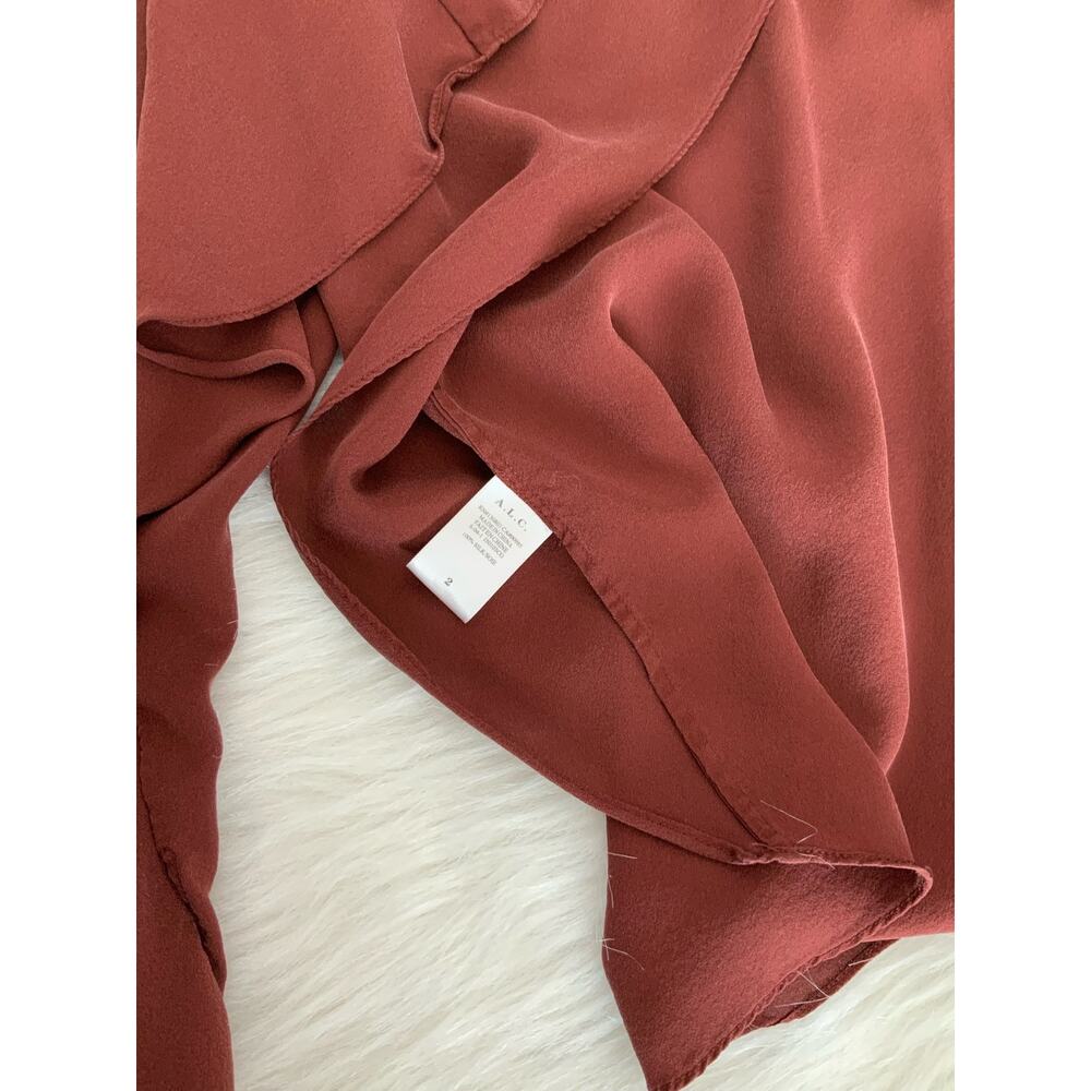 A.L.C Sally Open Back Ruffle Sleeve Silk Crepe Top Bordeaux Blouse Size 2 XS - Picture 8 of 12